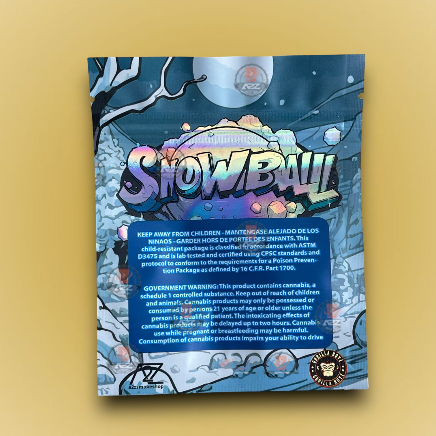 Snowball 3.5g Mylar Bags Black Unicorn Packaging Only- Holographic