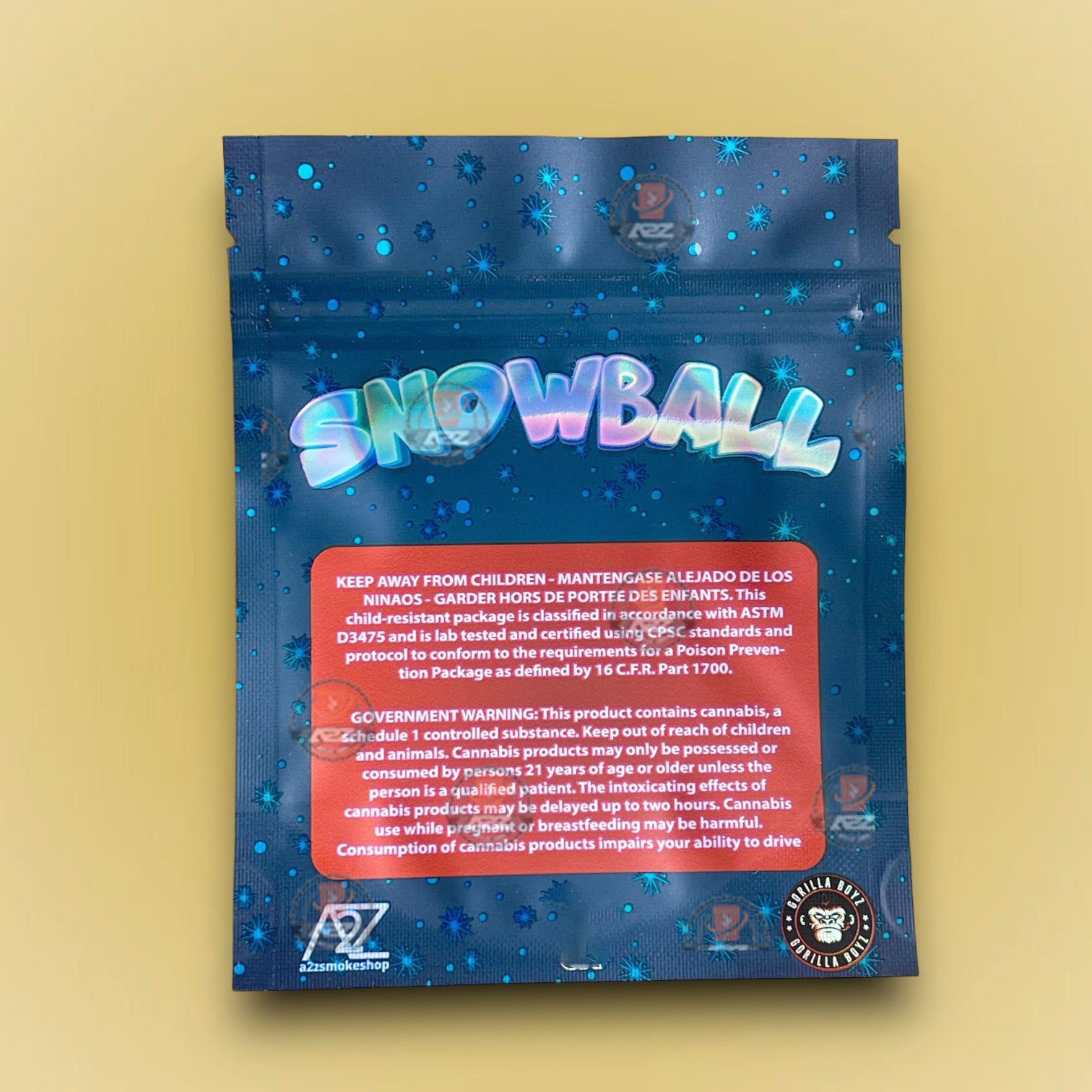Snowball 3.5g Mylar Bags By Black Unicorn Packaging Only- Holographic