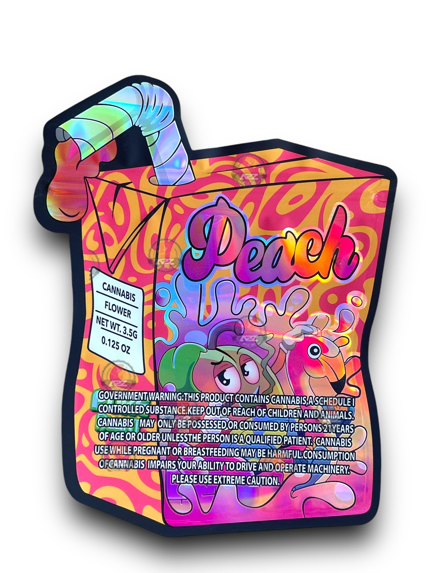 Peach Pure Blunt Mylar Bags 3.5g Holographic