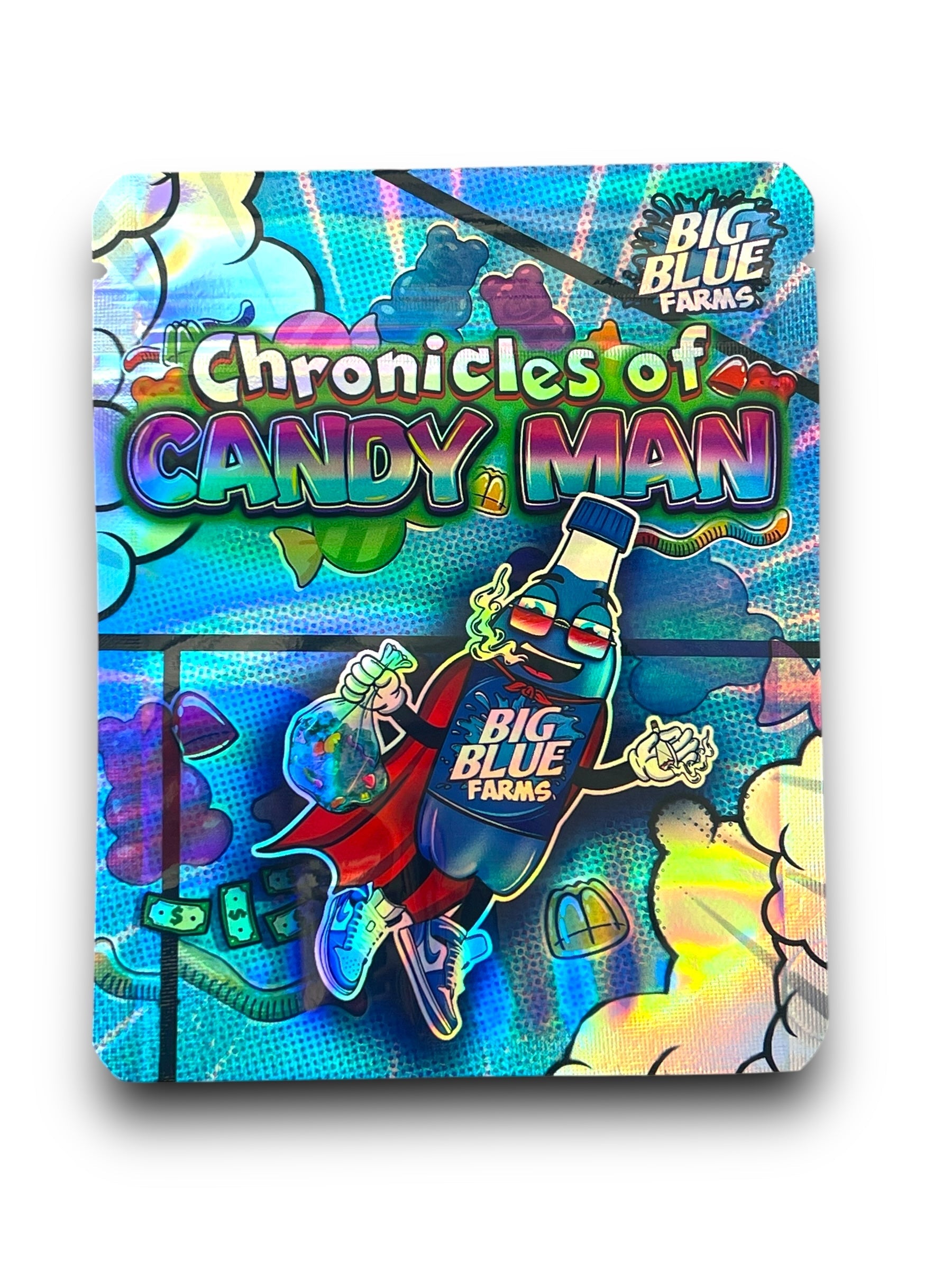 Chronicles of Candy Man Mylar Bags 3.5g Holographic Big Blue Farms