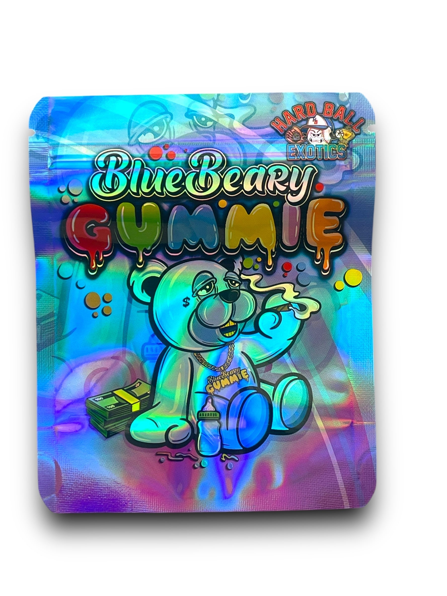 Blue Beary Gummie Mylar Bags 3.5g Holographic Hard Ball Exotics