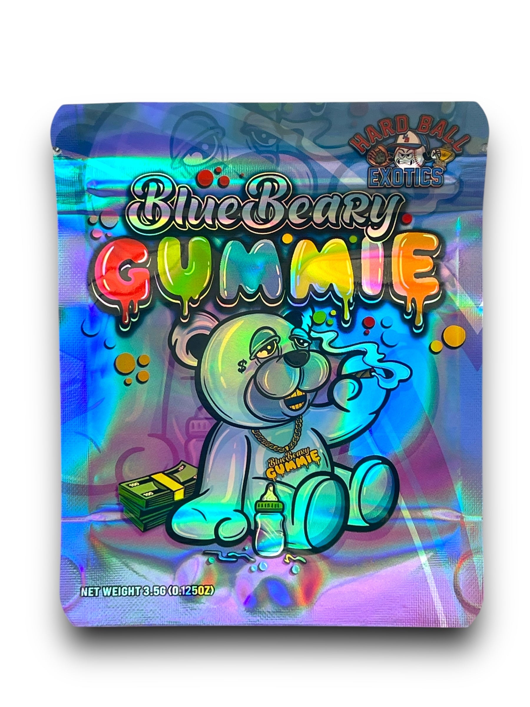 Blue Beary Gummie Mylar Bags 3.5g Holographic Hard Ball Exotics