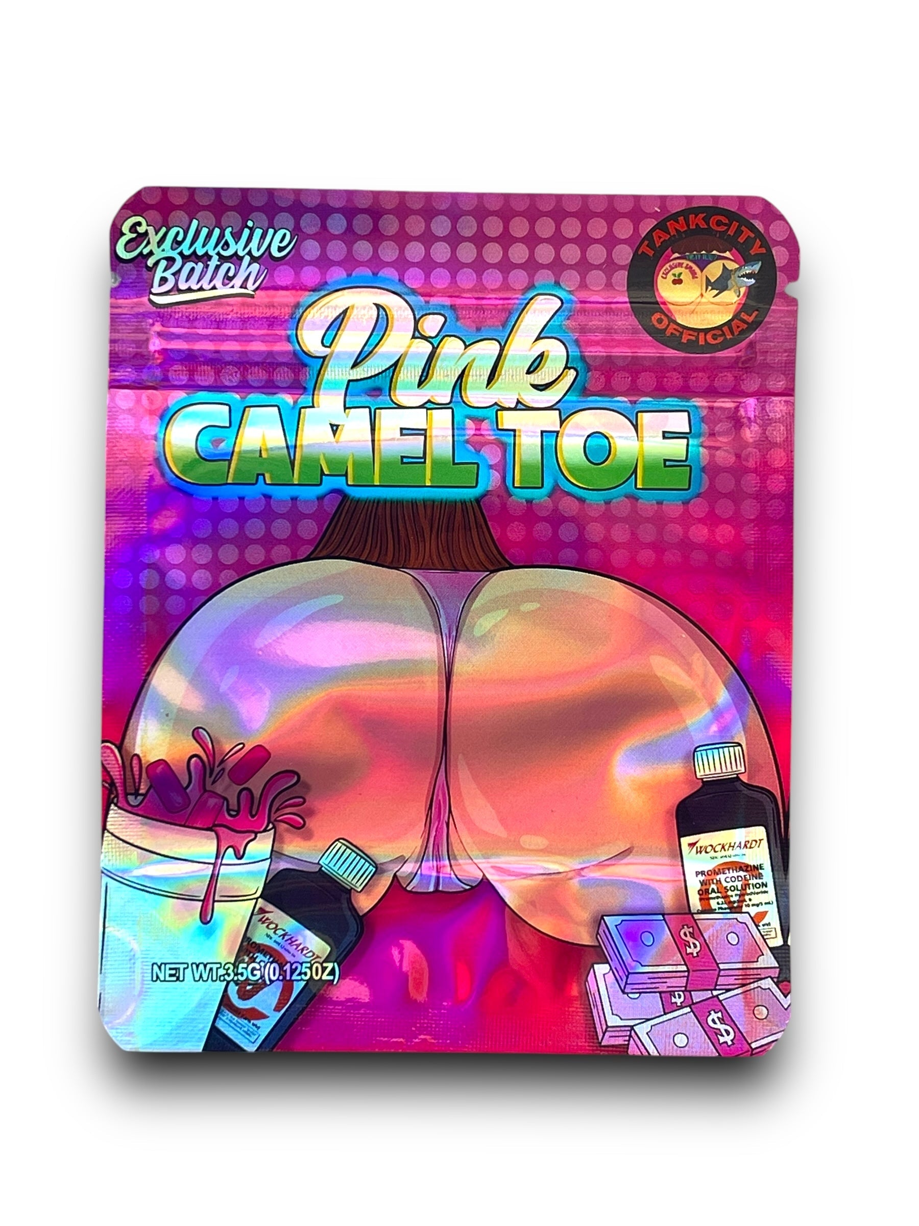 Pink Camel Toe Mylar Bags 3.5g Holographic