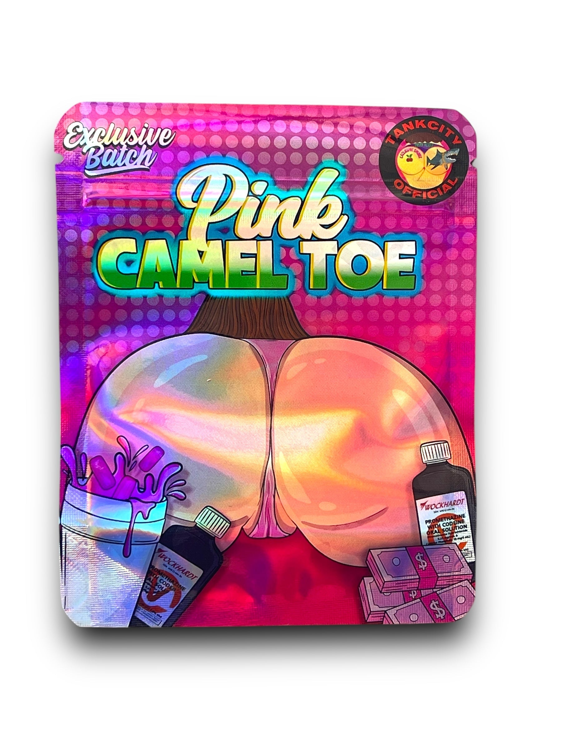 Pink Camel Toe Mylar Bags 3.5g Holographic