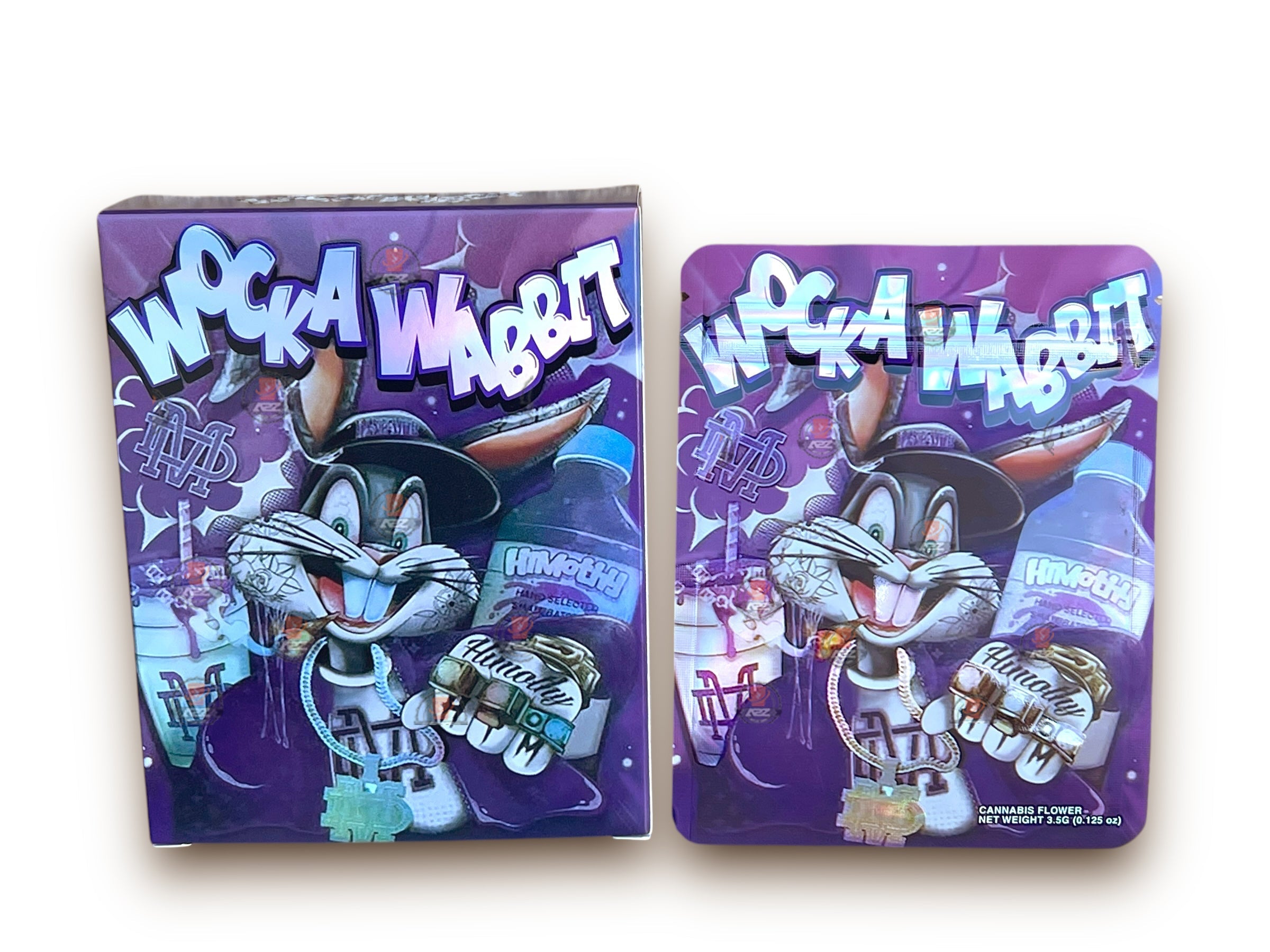 Wocka Wabbit Mylar Bags with Boxes 3.5g Box Packaging Holographic