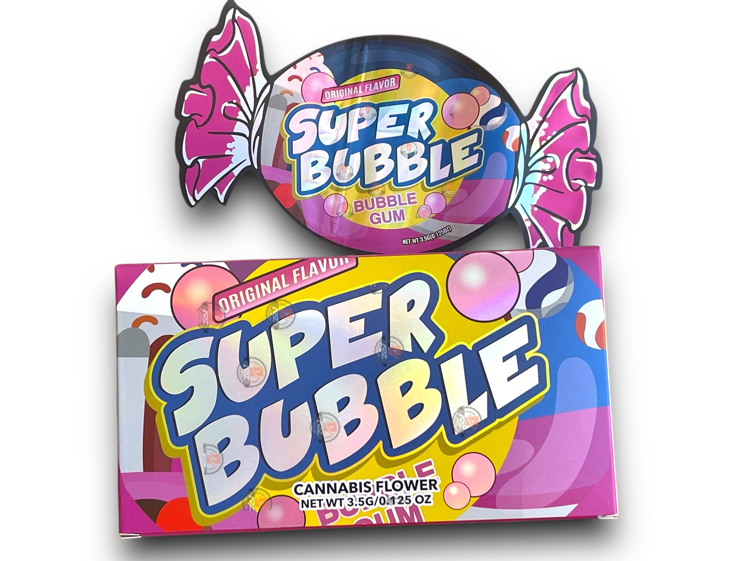 Super Bubble Gum Mylar Bags with Boxes 3.5g Box Packaging Holographic