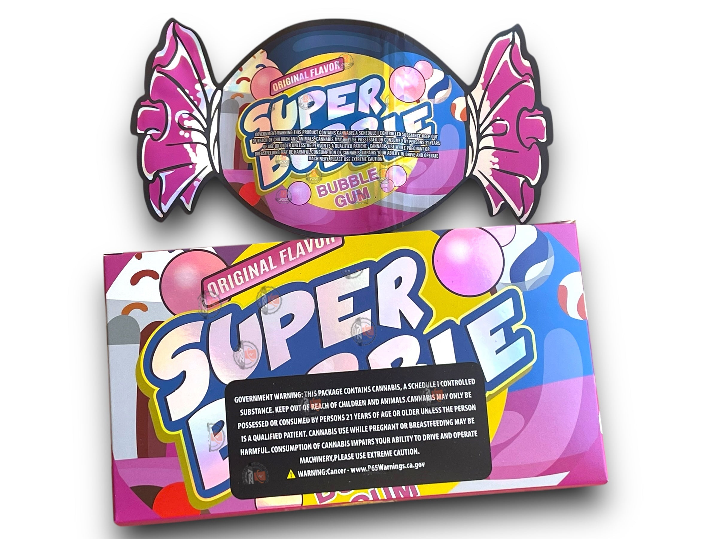 Super Bubble Gum Mylar Bags with Boxes 3.5g Box Packaging Holographic