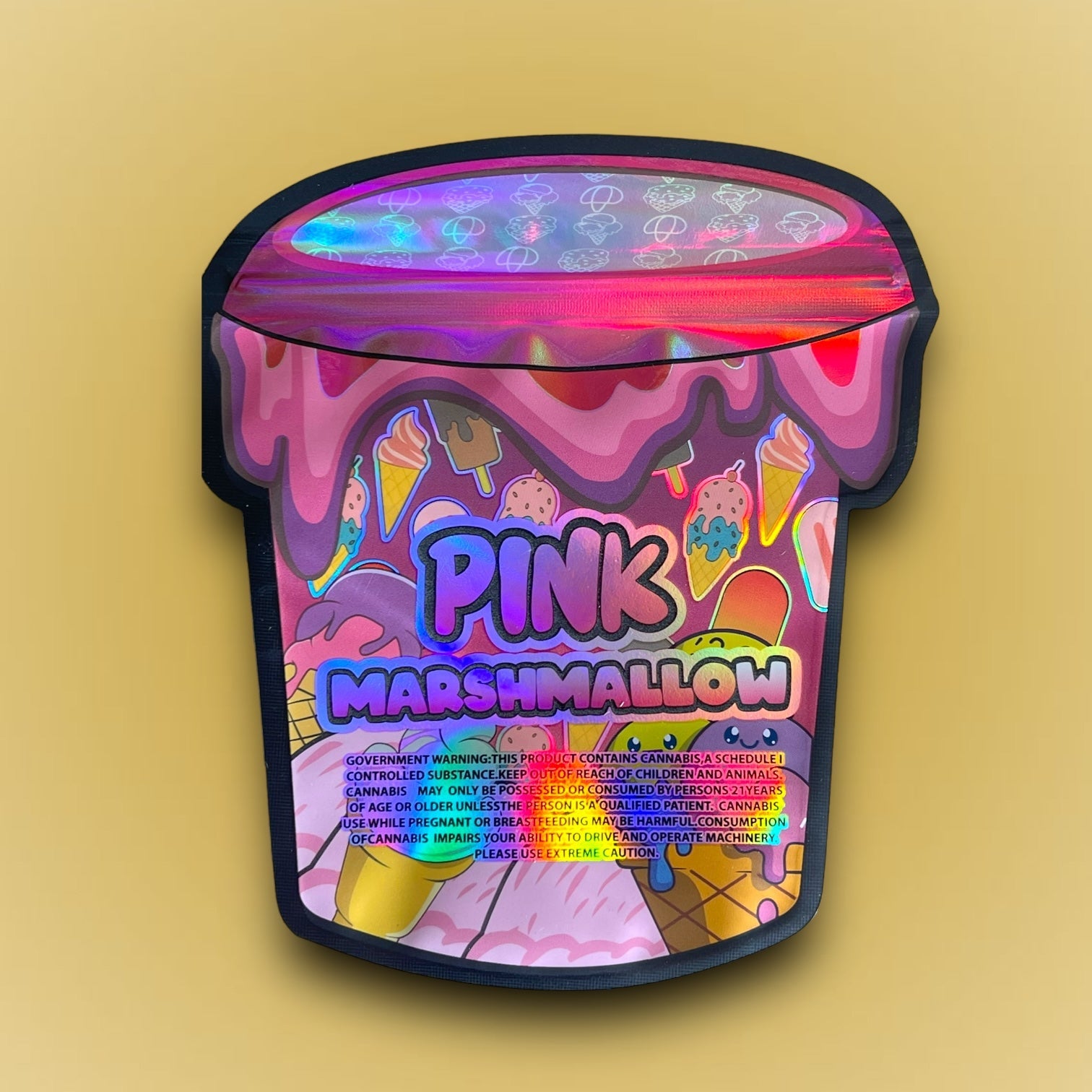 Pink Marshmallow 3.5G Mylar Bag Holographic