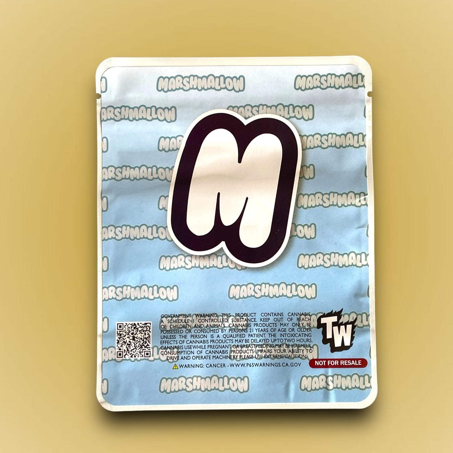 Twisted Marshmallow Mylar Bags 3.5g Sticker base Bag -With stickers and labels