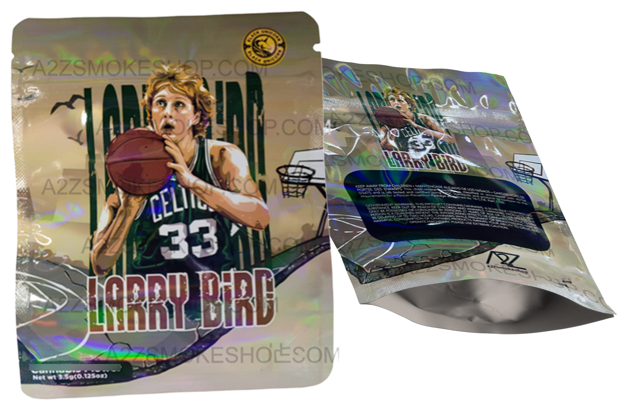 Black Unicorn Larry Bird Holographic Mylar bag 3.5g  For Flower