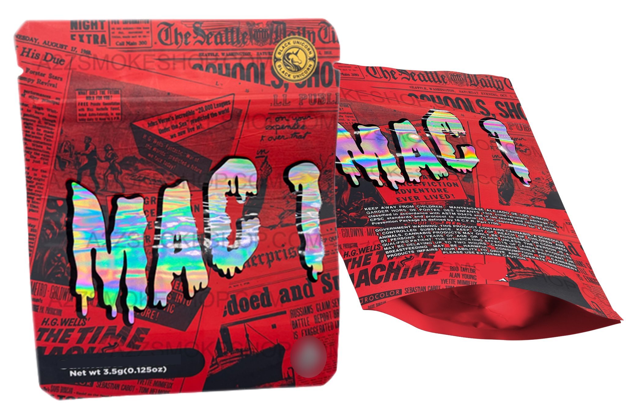 Black Unicorn -Mac 1 Holographic Mylar bag 3.5g  For Flower