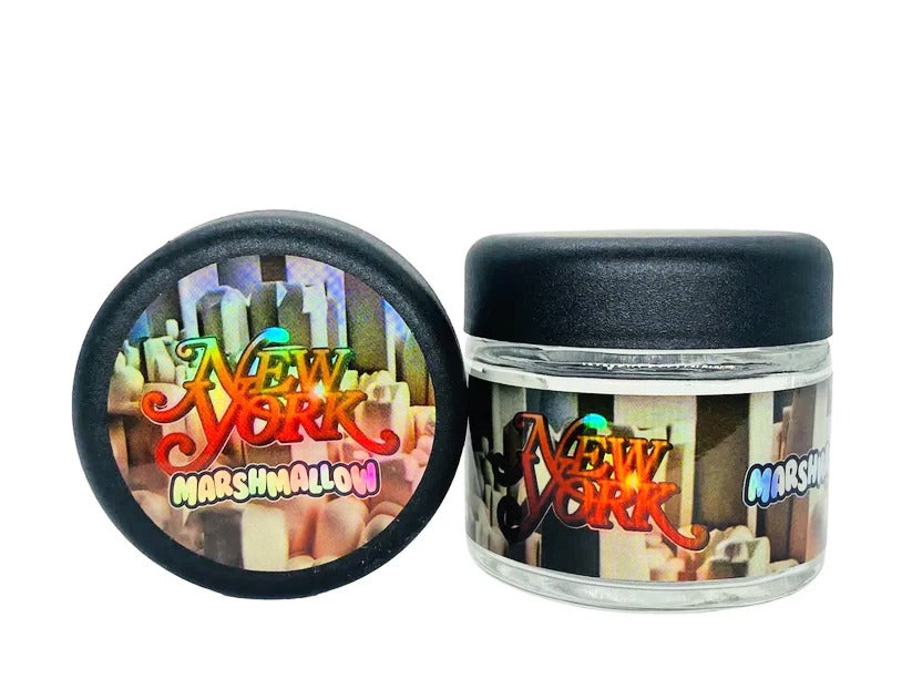 New York Marshmallow Sprinklez 3.5g Glass Jars with Holographic Stickers Child Resistant jar