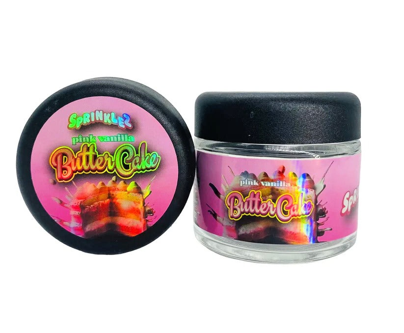 Pink Vanilla Butter Cake Sprinklez 3.5g Glass Jars with Holographic Stickers Child Resistant jar