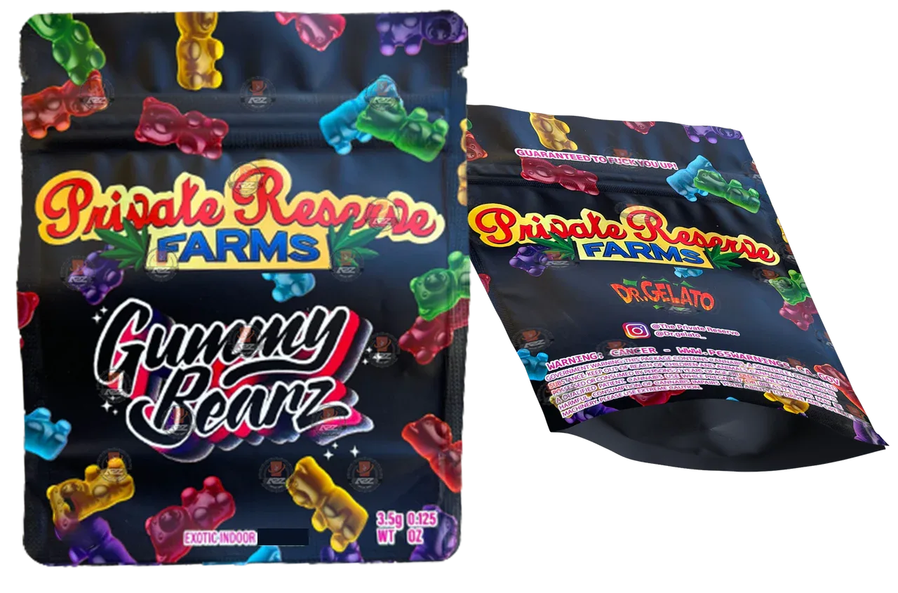 Private Reserve Farms Gummy Bears Bearz 3.5g Mylar bag Packaging Only - Black Unicorn Hub