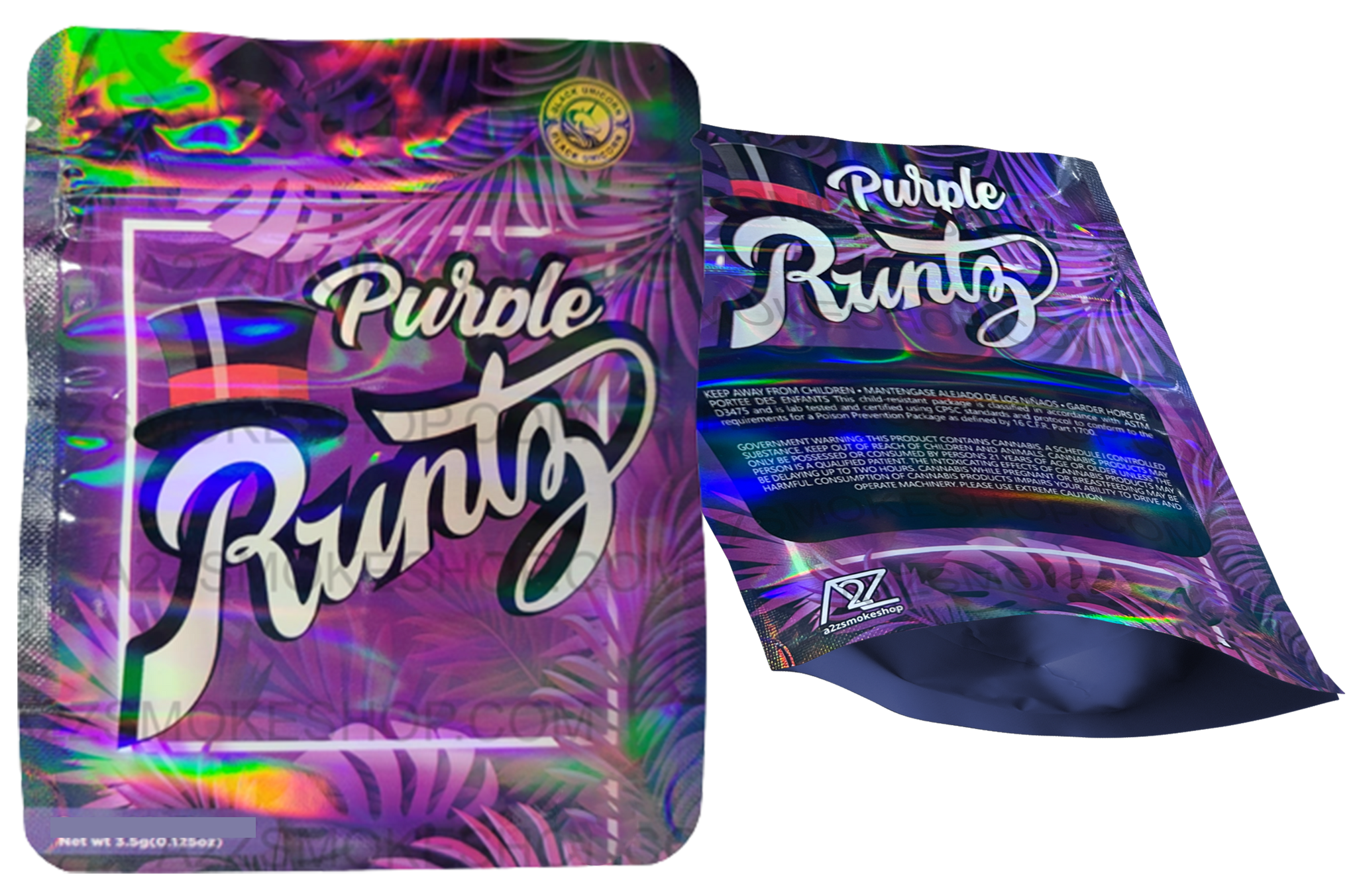 Black Unicorn Purple Runtz Holographic Mylar bag 3.5g
