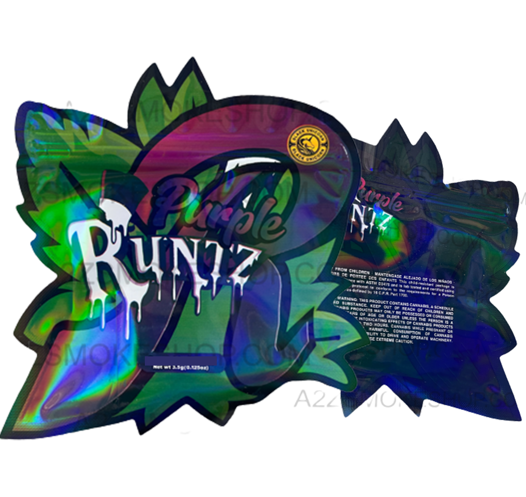 Black Unicorn Purple Runtz cut out Holographic Mylar bag 3.5g