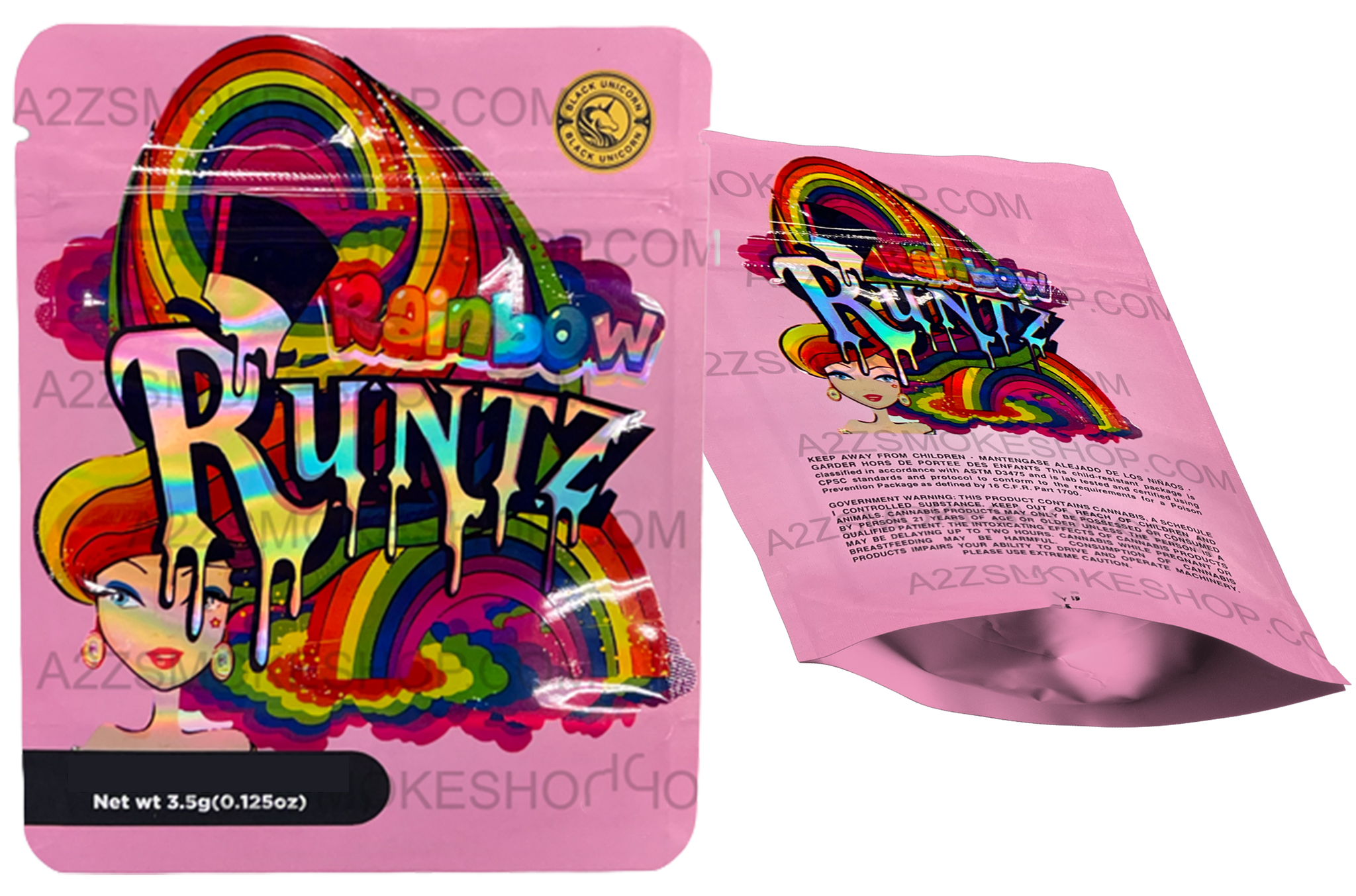 Black Unicorn Rainbow Runtz Holographic Mylar bag 3.5g