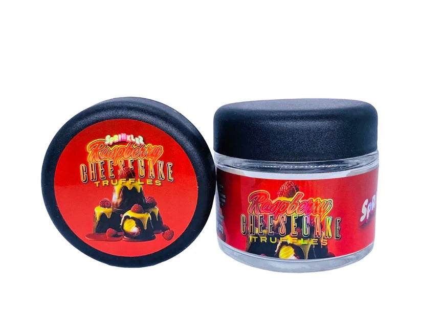 Raspberry Cheesecake Truffles Sprinklez 3.5g Glass Jars with Holographic Stickers Child Resistant jar
