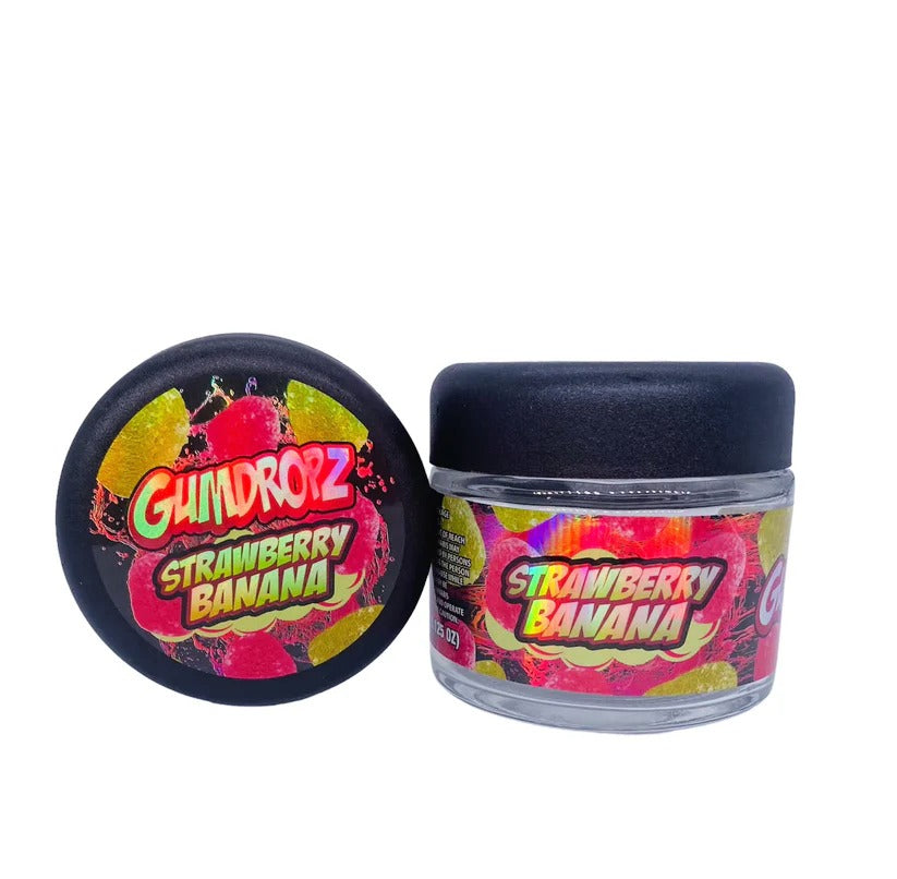 Strawberry Banana Sprinklez 3.5g Glass Jars with Holographic Stickers Child Resistant jar