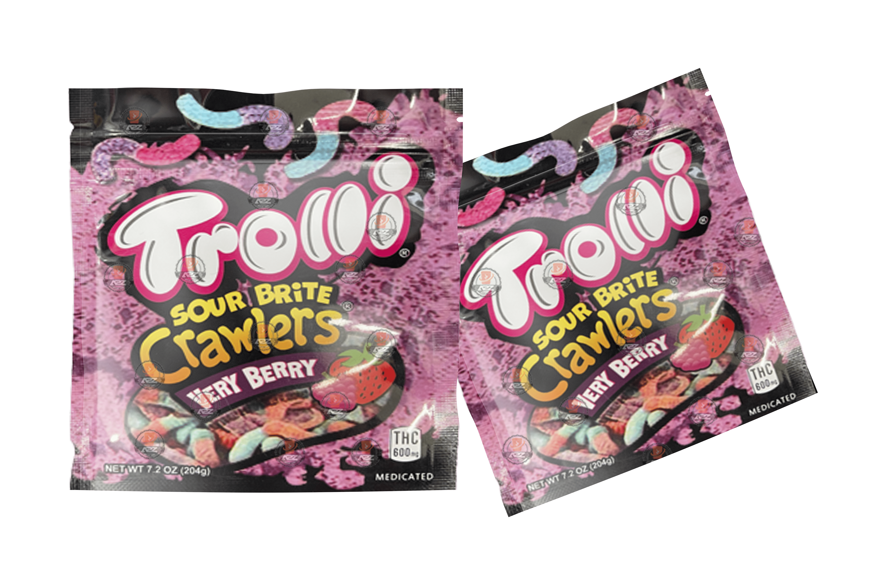 Trolli Sour Brite Crawlers Very Berry 600mg Mylar bags packaging only 3x3
