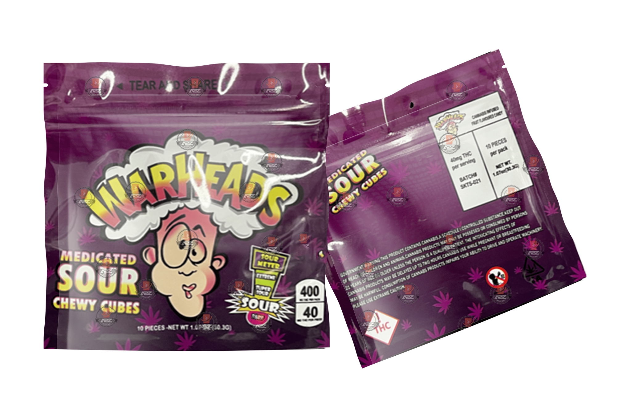 WarHeads Sour 400mg Mylar bags Chewy cubes- packaging only