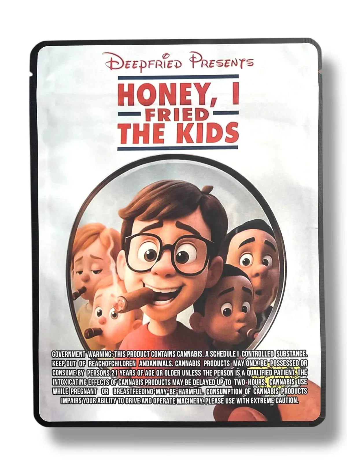 Deep Fried Honey I Fried The Kids Combo Sticker Mylar Bags | 16oz, 1oz & 3.5g - Black Unicorn Hub