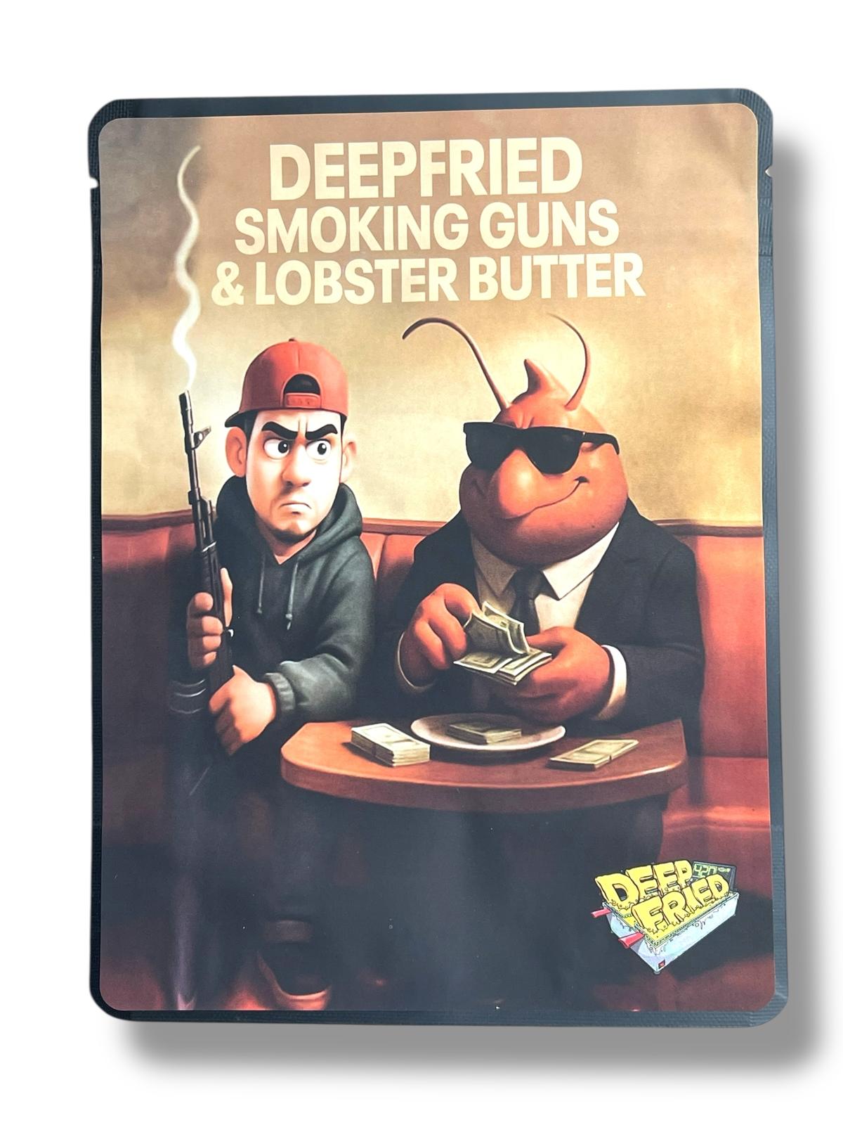 Deep Fried Smoking Guns & Lobster Butte Sticker Bag 1 OZ 28G empty Mylar bag 1-ounce