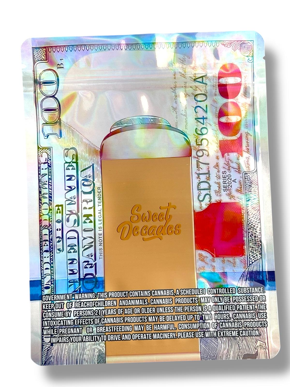 $100 Sweet Decades 1 OZ  28G empty Mylar bag 1-ounce (50 Count)