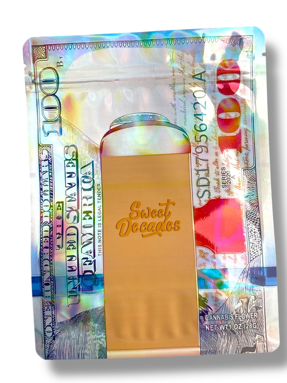 $100 Sweet Decades 1 OZ  28G empty Mylar bag 1-ounce (50 Count)
