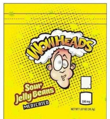 Wow Heads Sour Jelly Beans  500mg Mylar bags packaging only