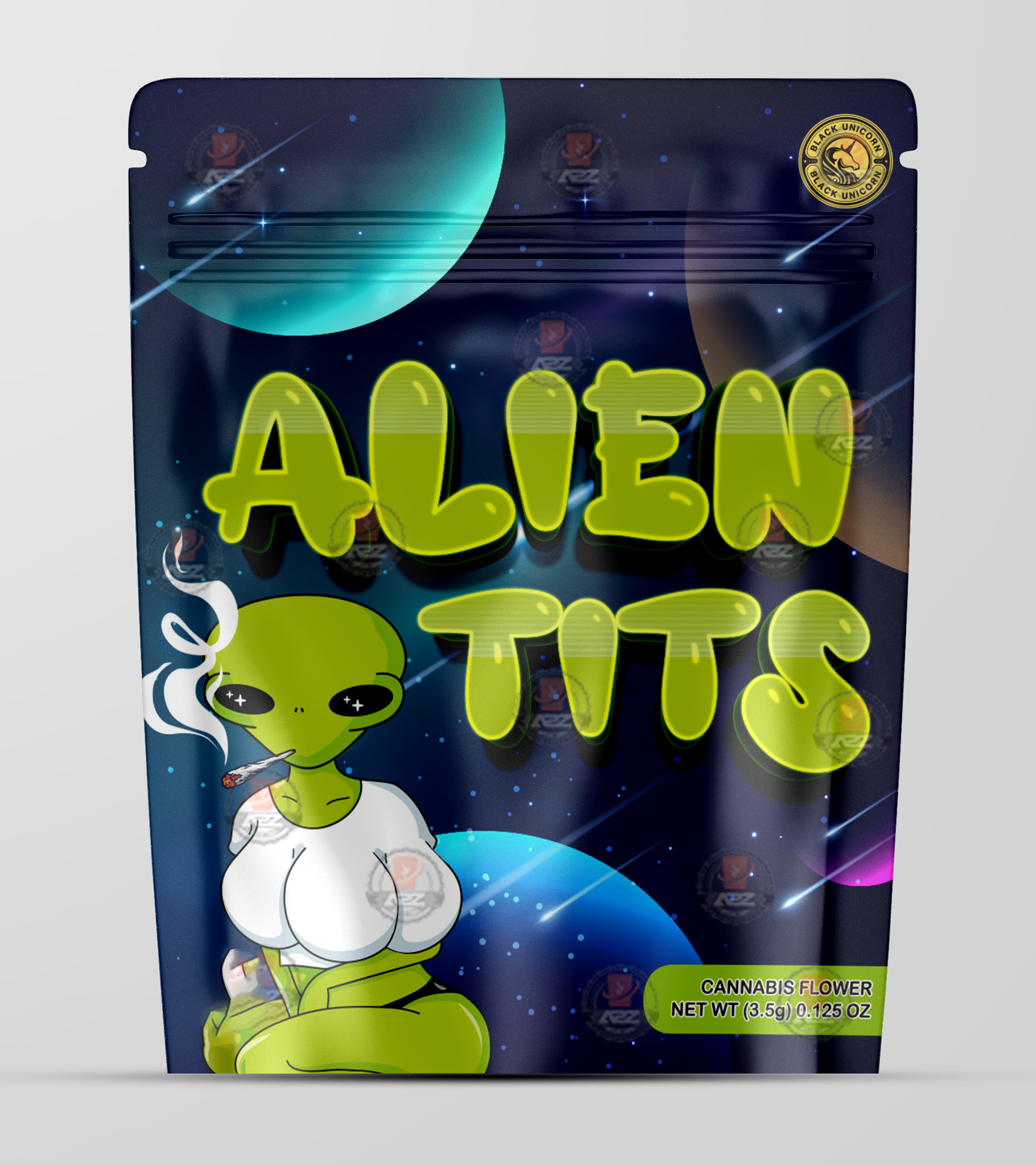 Alien Tits Holographic Mylar bag 3.5g  For Flower- Black Unicorn