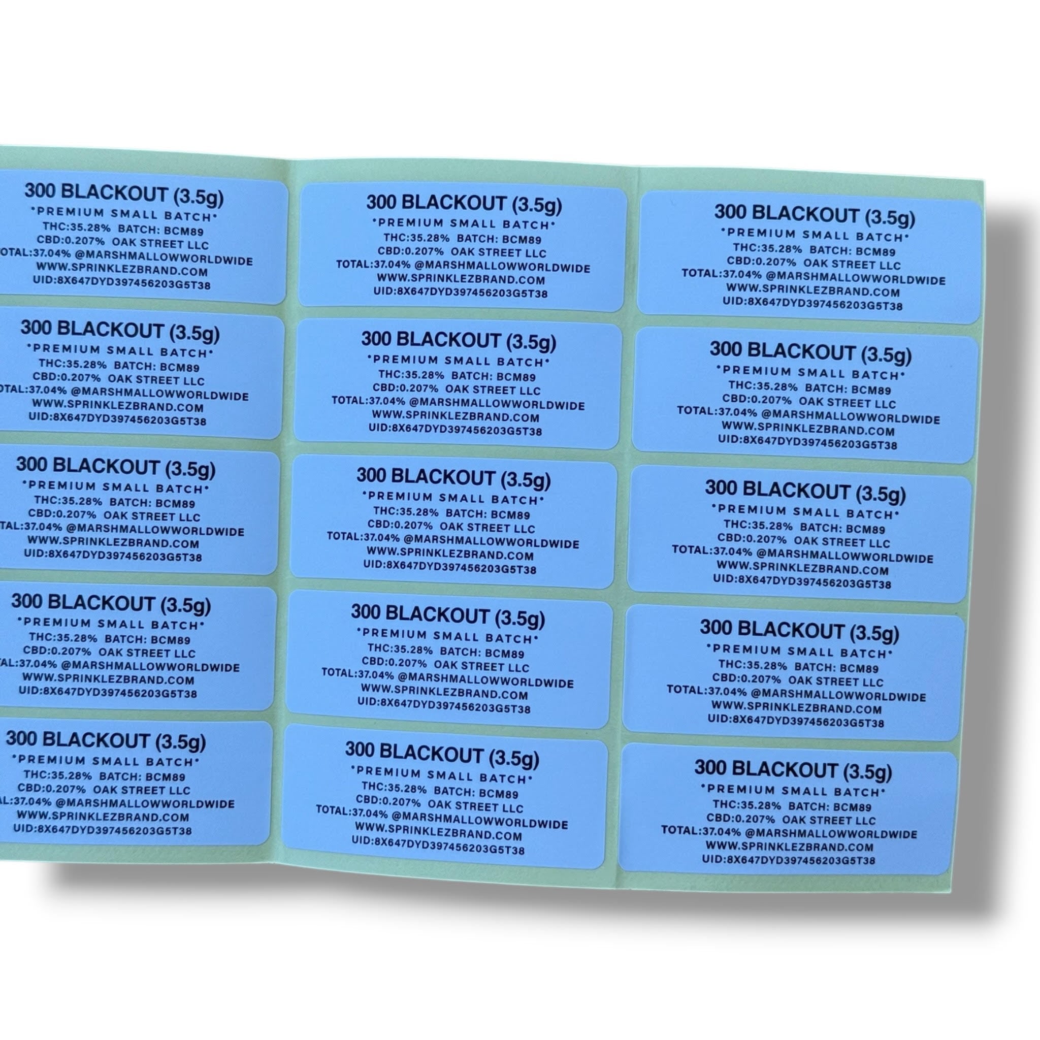 Sprinklez Zero 300 Blackout 3.5G Mylar sticker Bags -With stickers and label