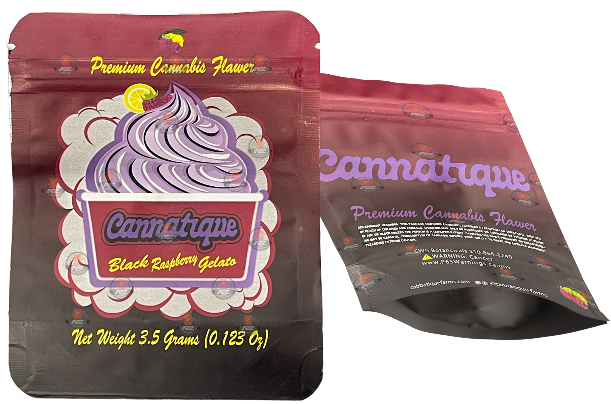 Cannatique Black Raspberry Gelato -Mylar bag 3.5g Smell Proof Airtight Mylar Bag- Packaging Only