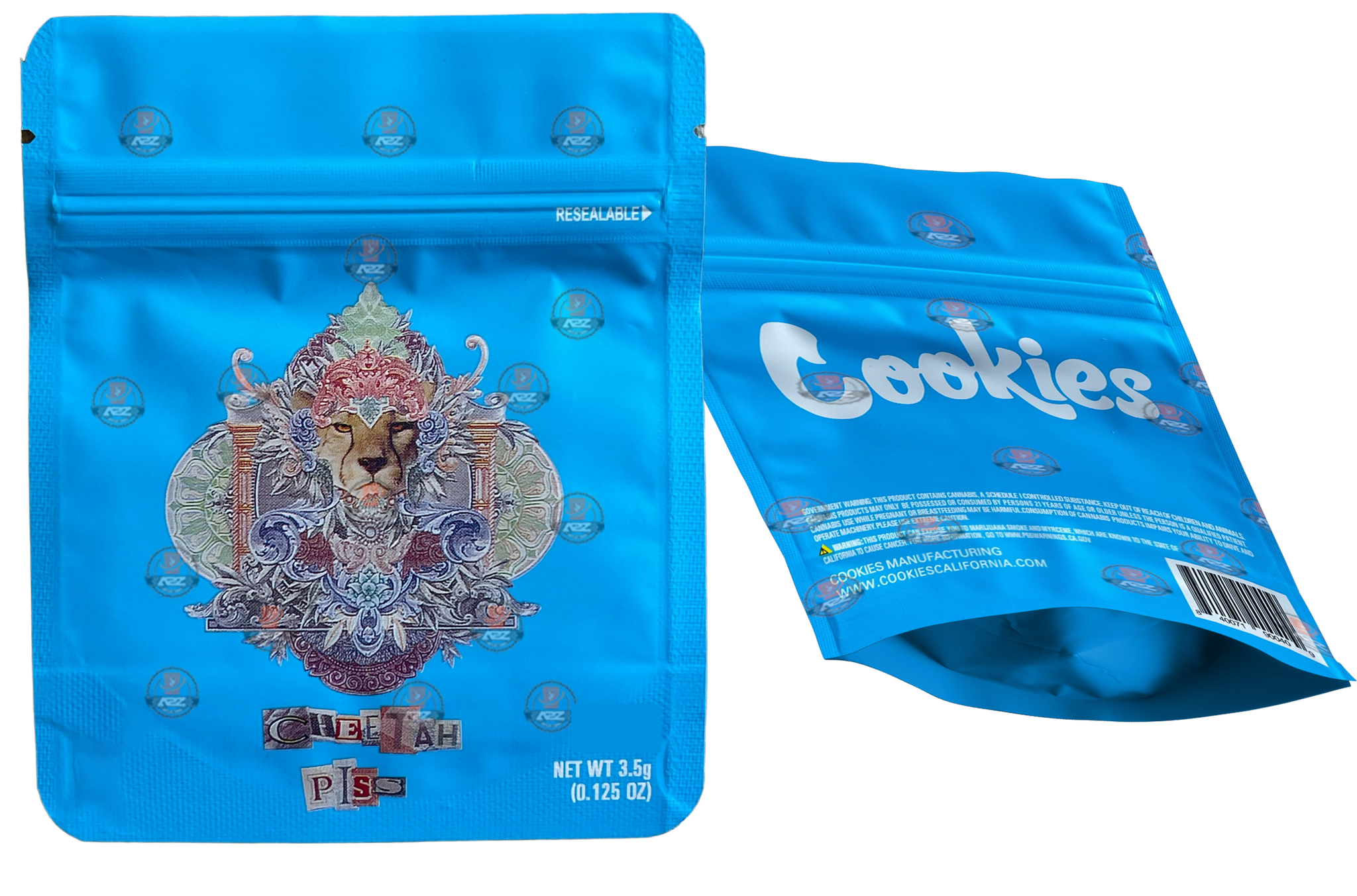 Cookies Cheetah Piss Mylar Bags 3.5 Grams Smell Proof Resealable Bags w/ Holographic Authenticity Stickers