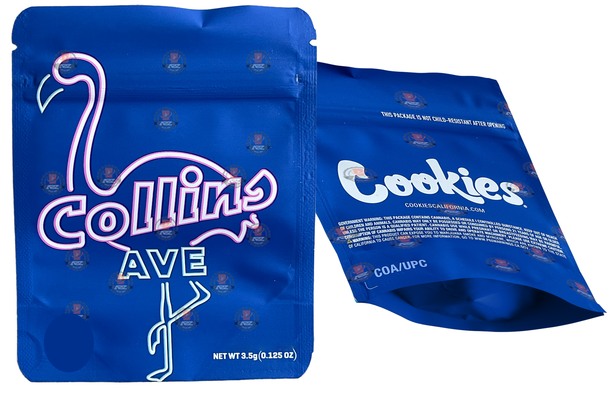 Cookies Collins Ave Mylar Bags 3.5 Grams Smell Proof Resealable Bags w/ Holographic Authenticity Stickers