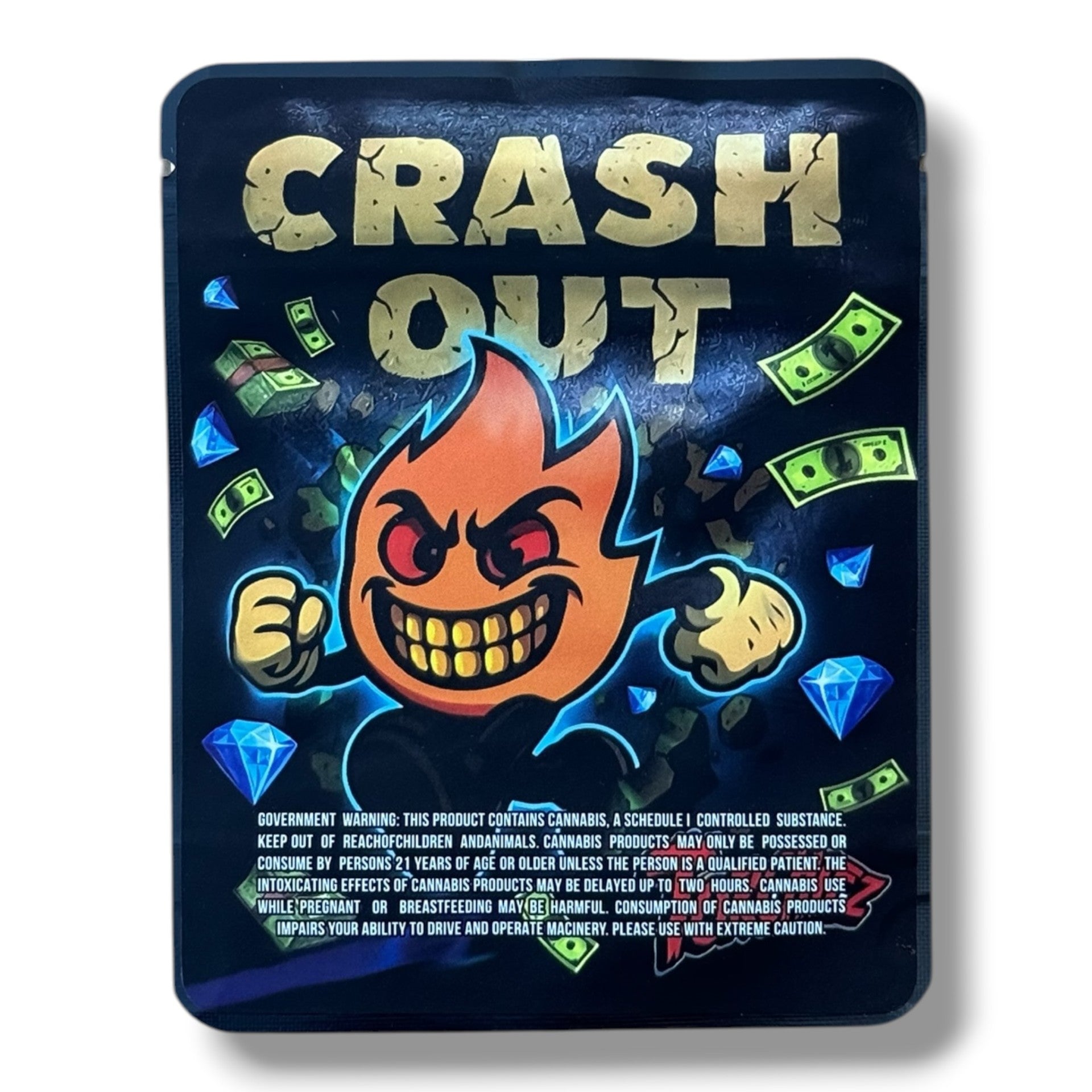 Crash Out Torchiez 3.5G Mylar sticker Bags -With stickers and label