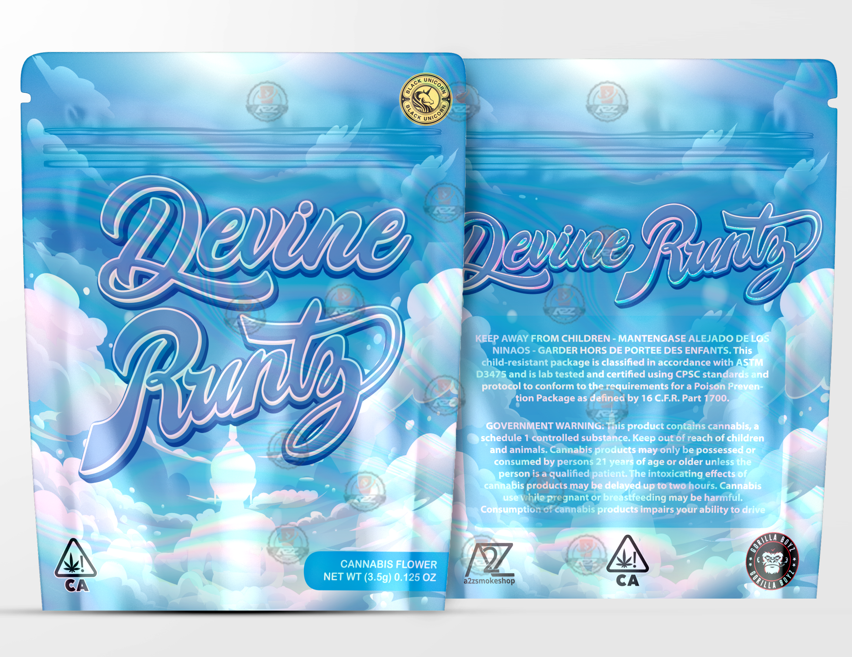 Devine Runtz Holographic Mylar bag 3.5g - Black Unicorn - Packaging only