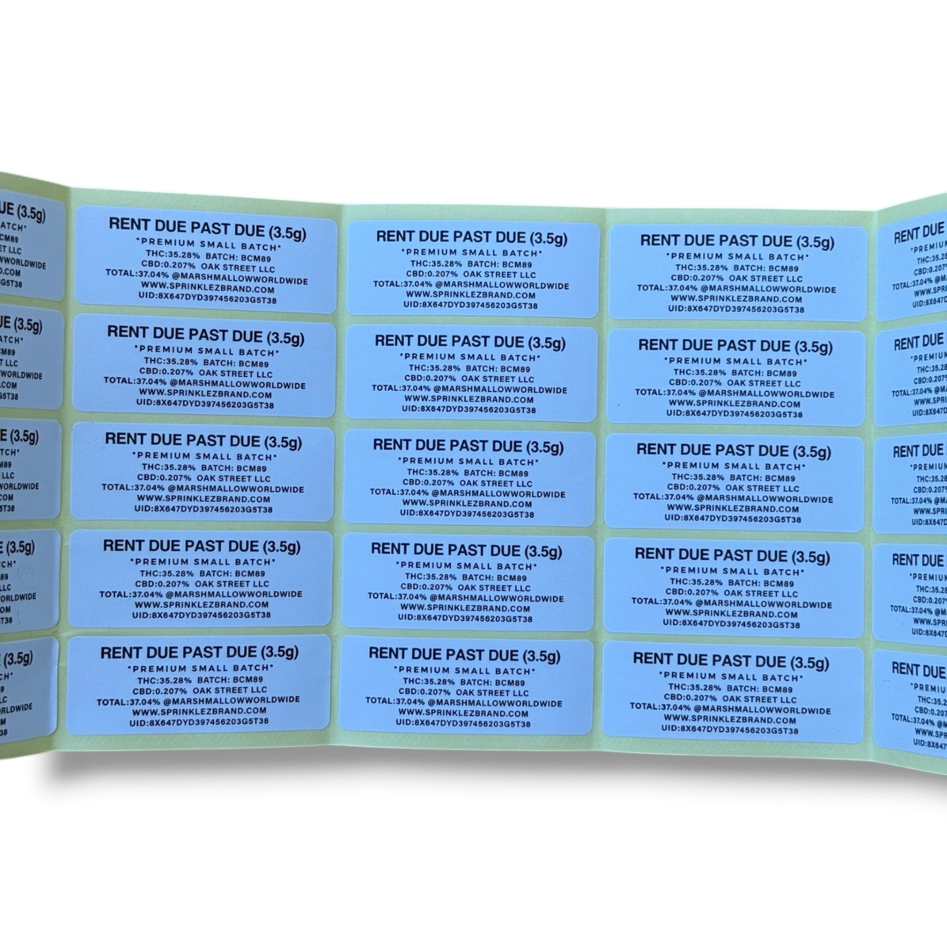 Sprinklez Torch World Rent Due 3.5G Mylar sticker Bags -With stickers and label