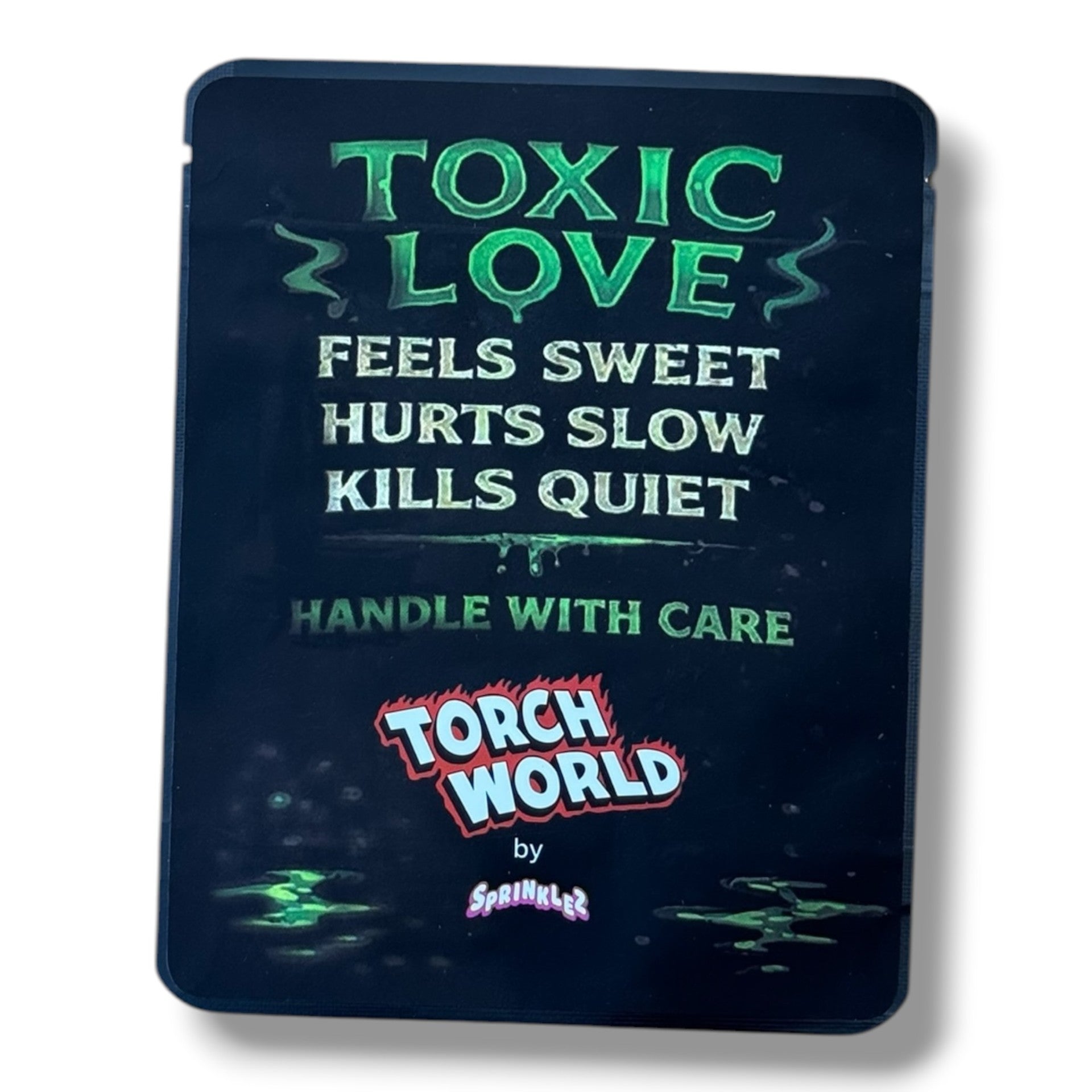 Torch World Toxic Love 3.5G Mylar sticker Bags -With stickers and label