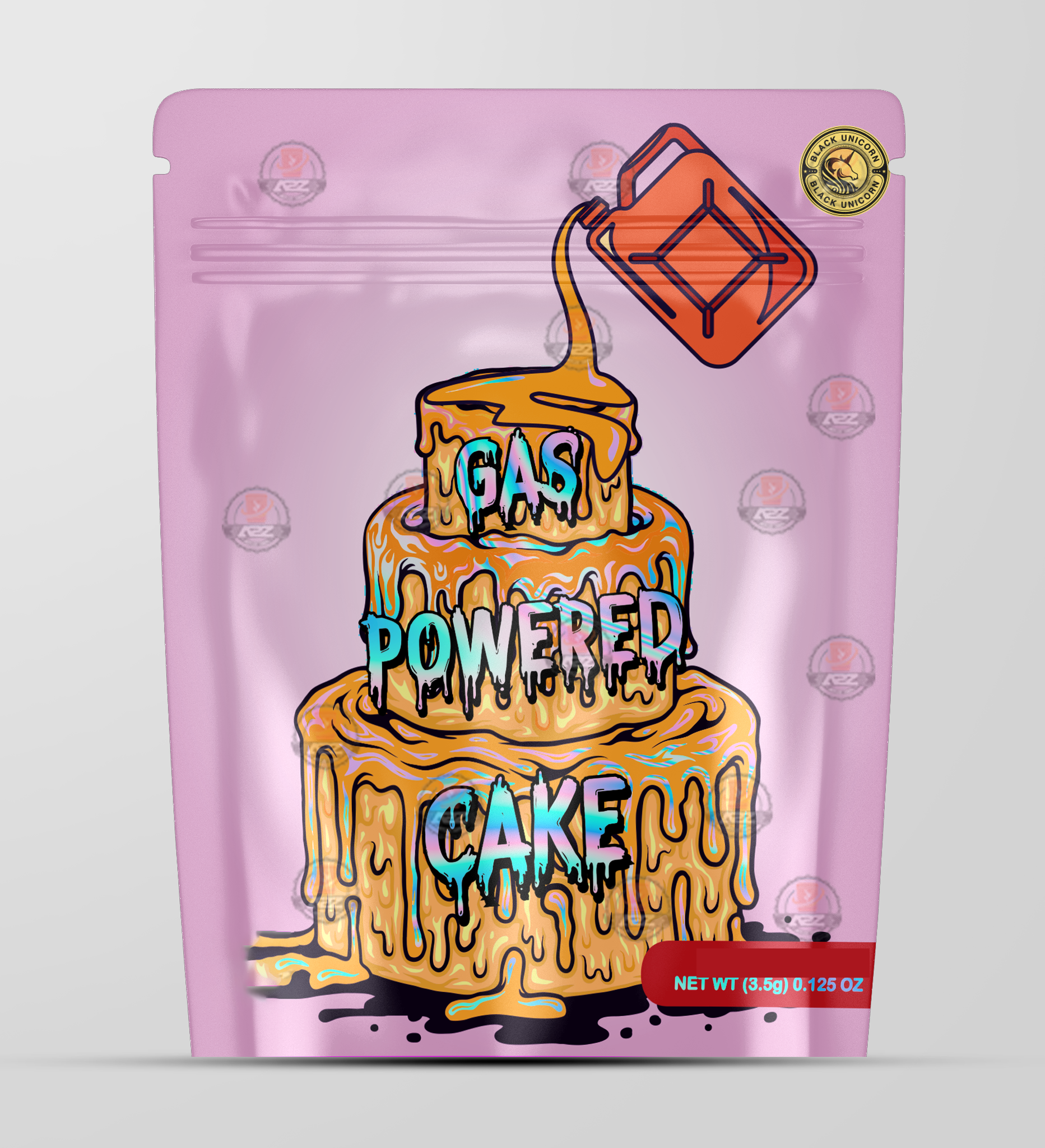 Gas Powered Cake Holographic Mylar bag 3.5g - Black Unicorn - Packaging only