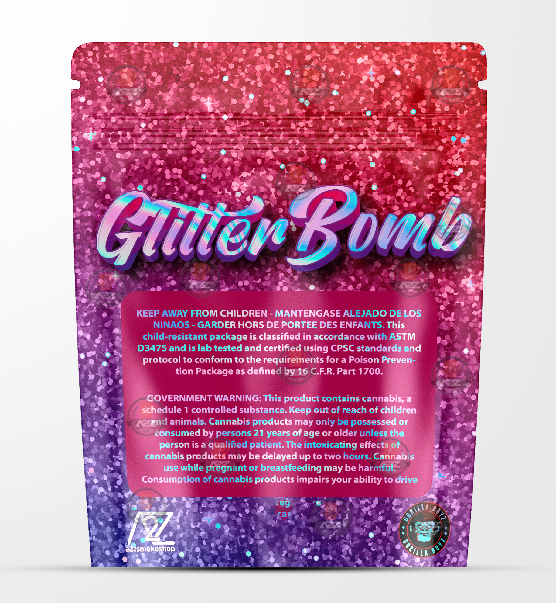 Glitter Bomb Holographic Mylar bag 3.5g - Black Unicorn - Packaging only