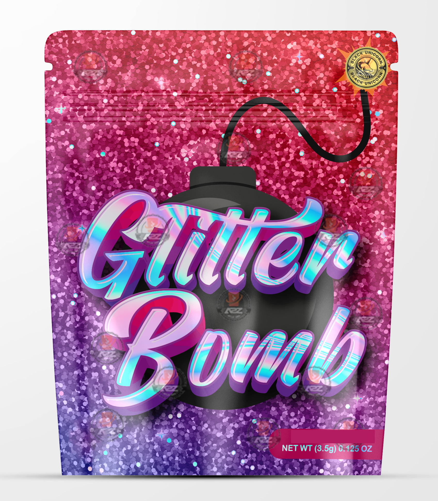 Glitter Bomb Holographic Mylar bag 3.5g - Black Unicorn - Packaging only