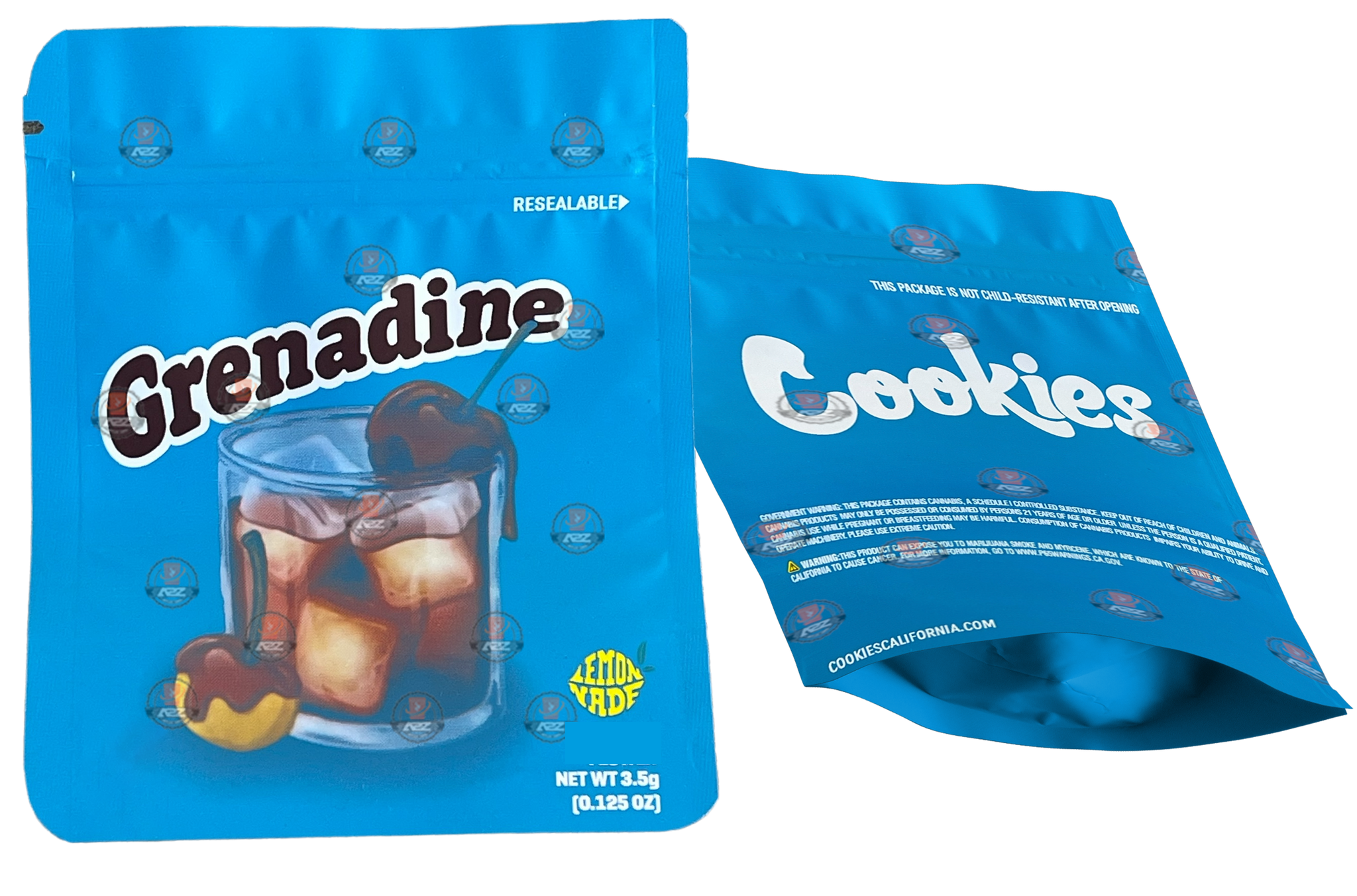 Cookies Grenadine Mylar Bags 3.5 Grams Smell Proof Resealable Bags w/ Holographic Authenticity Stickers and Label