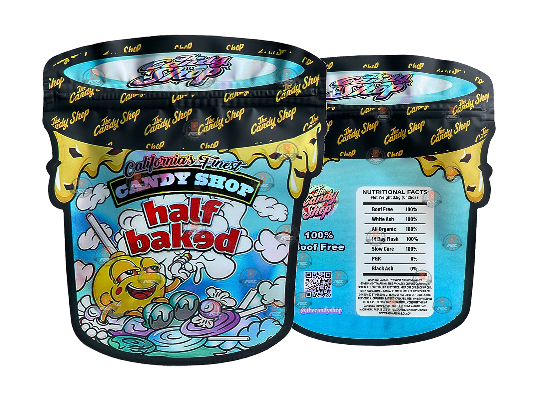 Half Baked Ice Cream Mylar bag 3.5g cut out Empty Packaging- Holographic