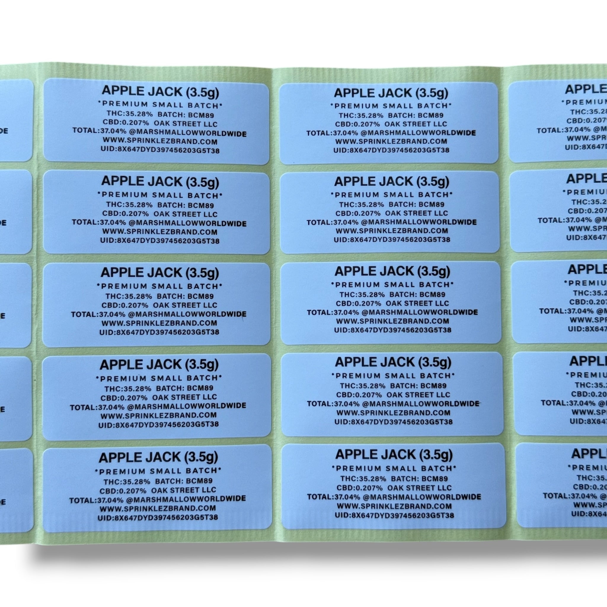 Sprinklez Apple Jack Marshmallow 3.5G Mylar sticker Bags -With stickers and label