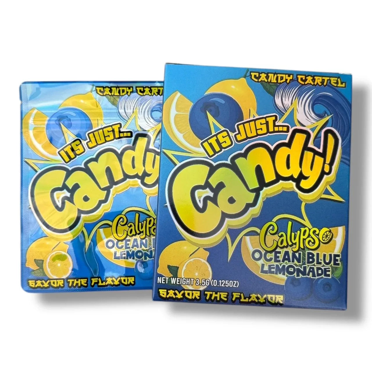 Candy Calypso Ocean Blue Lemonade Mylar Bags with Boxes 3.5g Box Packa