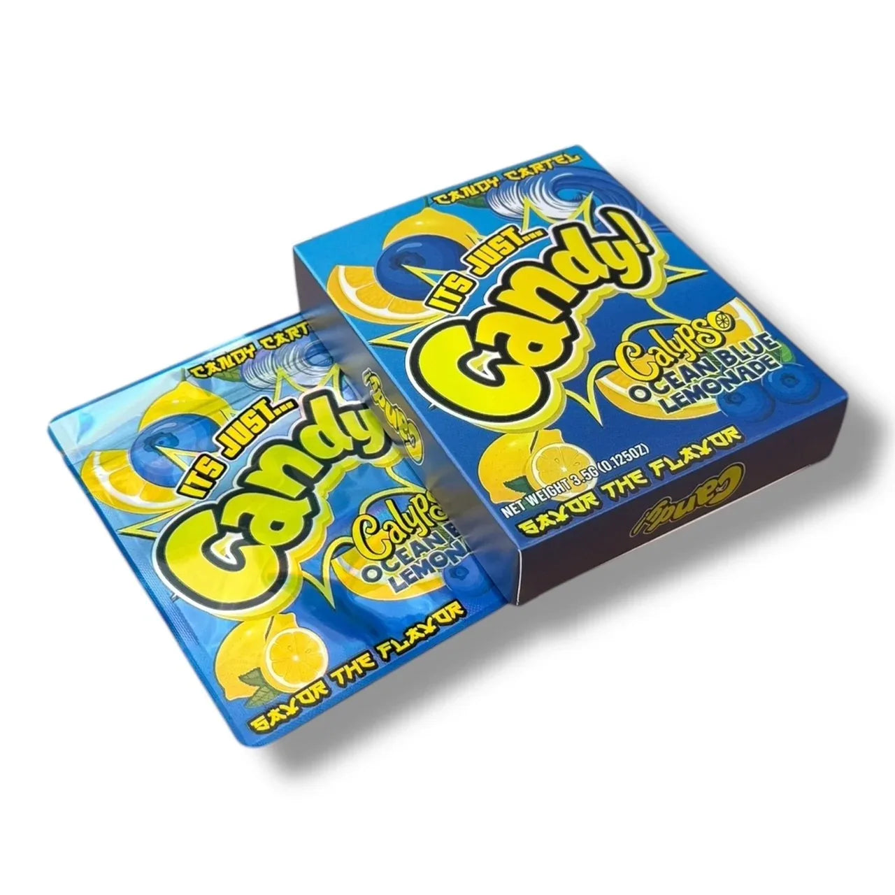 Candy Calypso Ocean Blue Lemonade Mylar Bags with Boxes 3.5g Box Packa