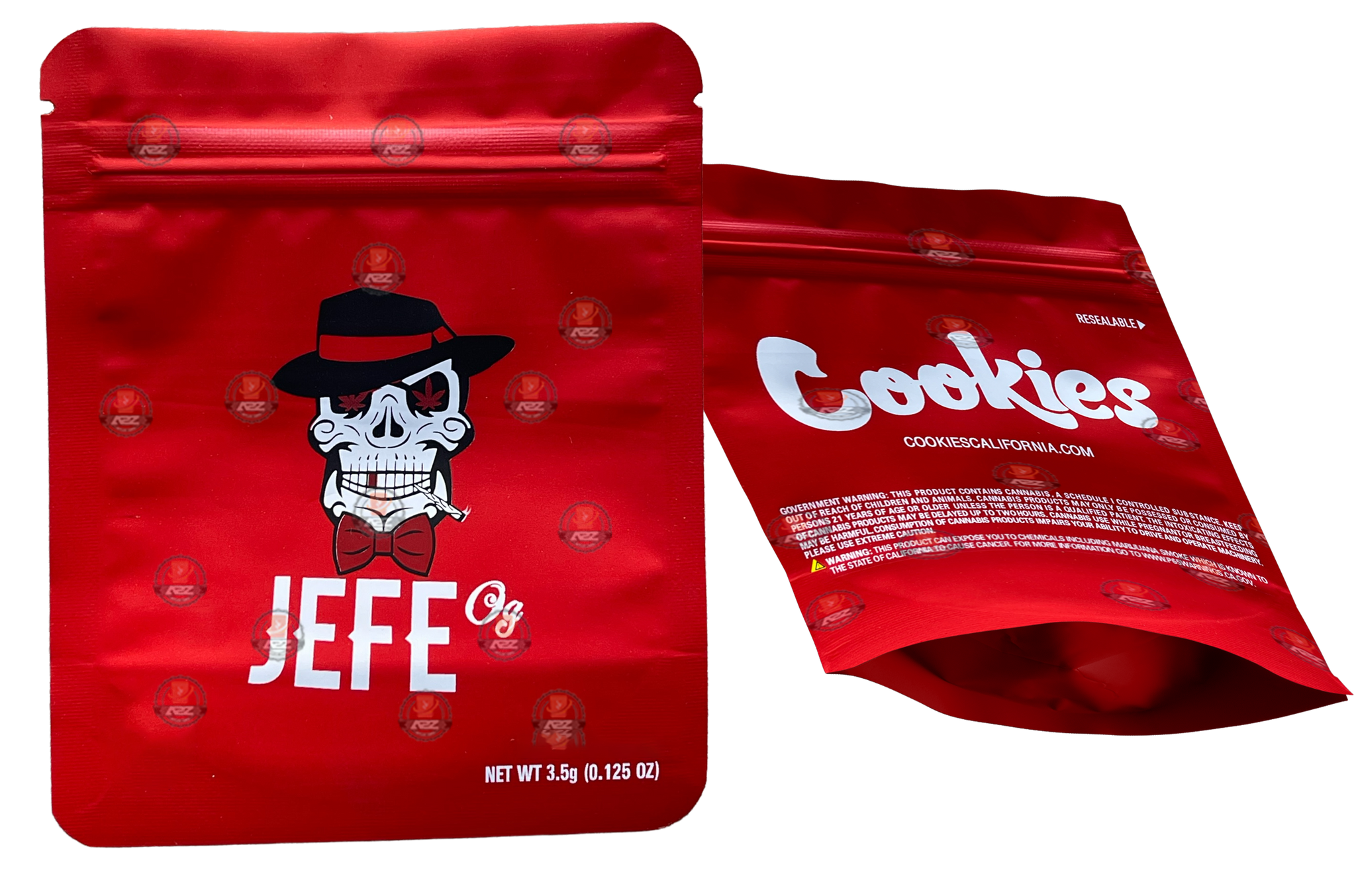 Cookies Jefe OG Mylar Bags 3.5 Grams Smell Proof Resealable Bags w/ Holographic Authenticity Stickers