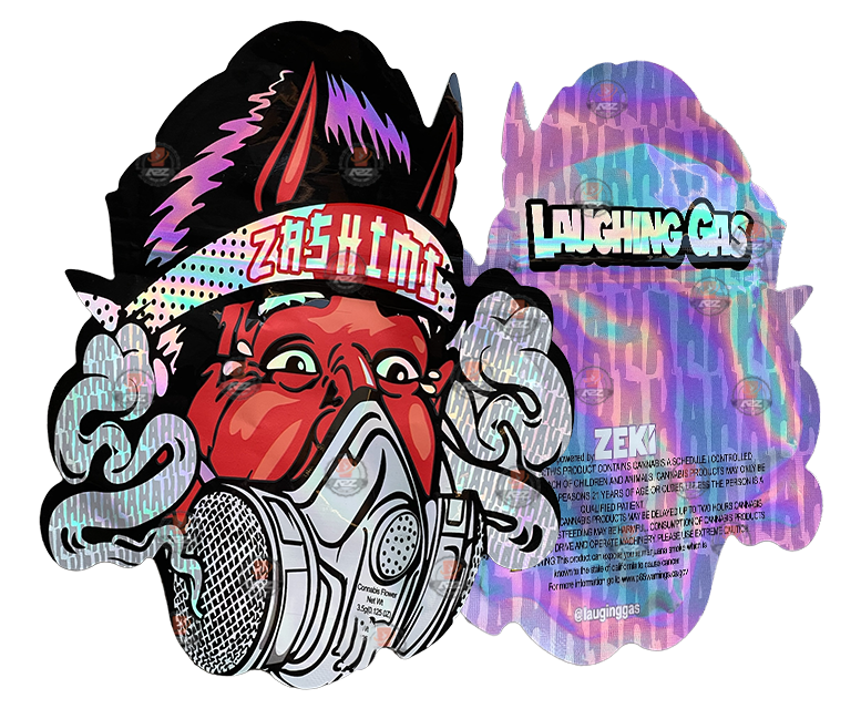 Zashimi Gas Mask Holographic Mylar Bag 3.5G Bag - Laughing Gas