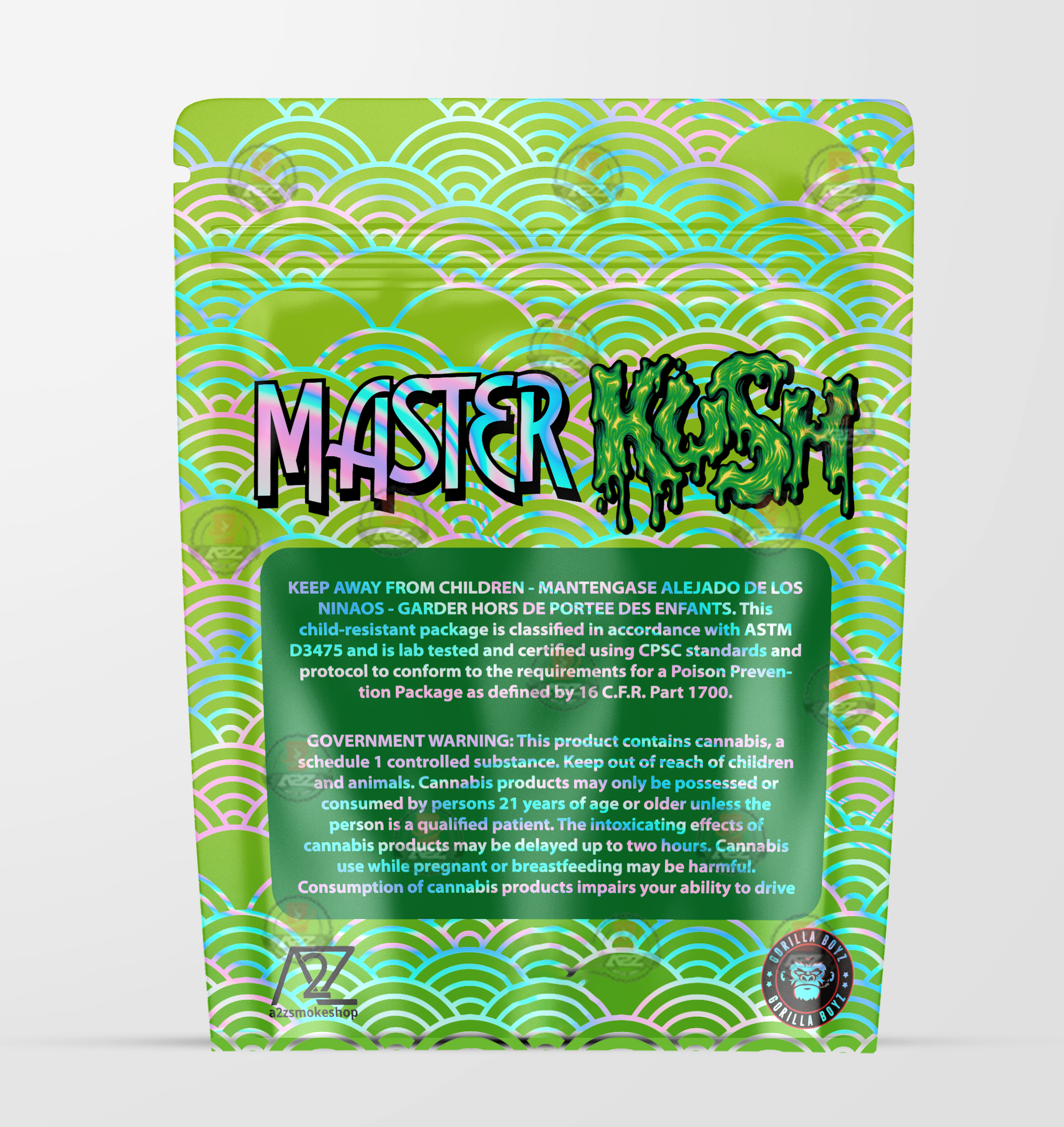 Master Kush Holographic Mylar bag 3.5g - Black Unicorn - Packaging only